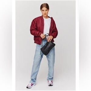 Elwood Burgundy Ruched Long Sleevee Satin Finish Zip Down Jacket Size Medium